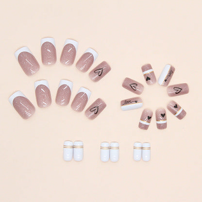 White Glitter French Heart Nail Stickers