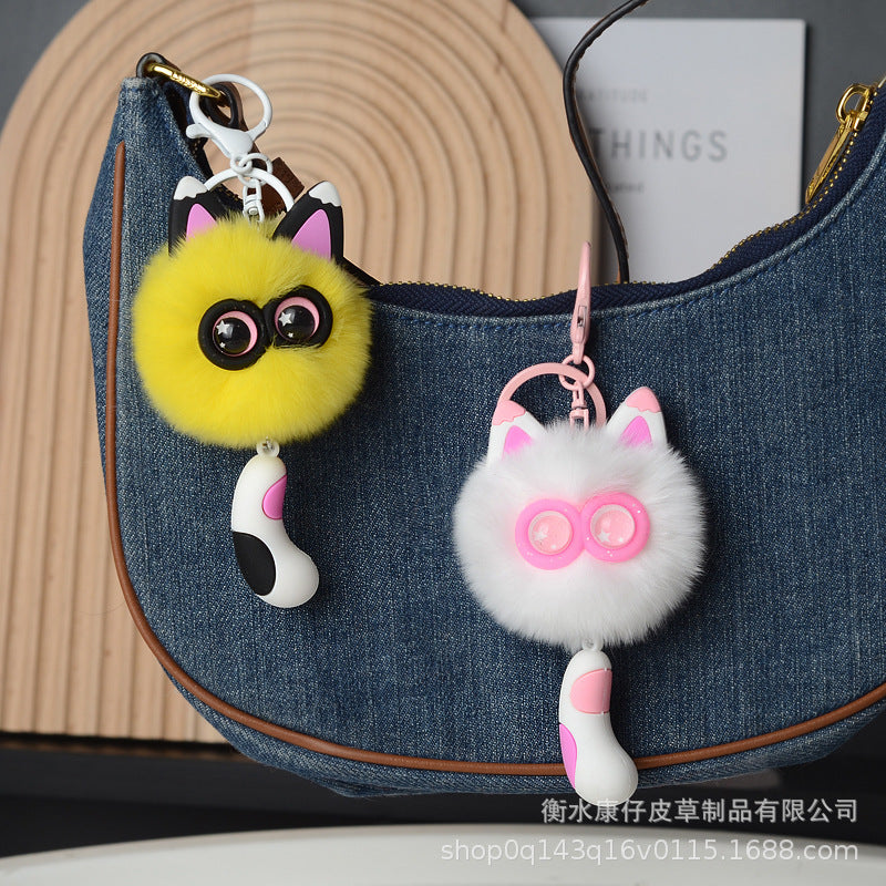 Cute Faux Rabbit Fur Cat Keychain - Car Charm