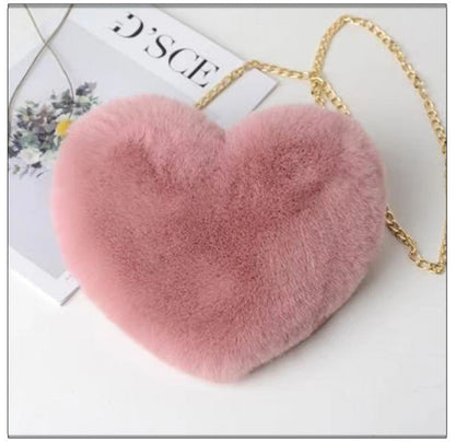 Fashionable Faux Fur Heart-Shaped Chain Crossbody Bag