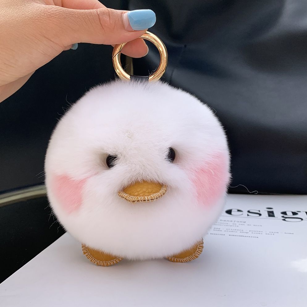 Beaver-Rabbit Hair Cute Yellow Duck Keychain Pendant Plush Toy Backpack Accessory