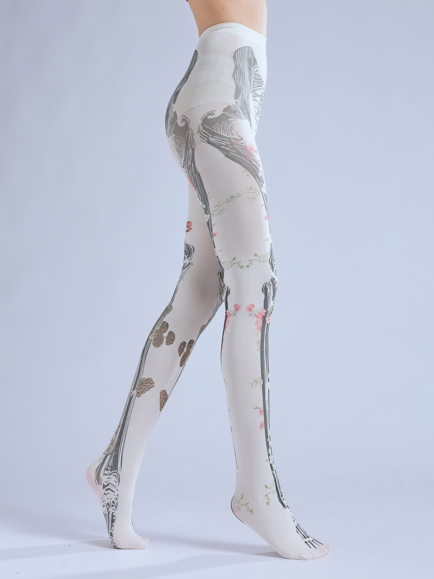 Dark Articulated Bones Print Tattoo Pattern Halloween Dancing Pantyhose