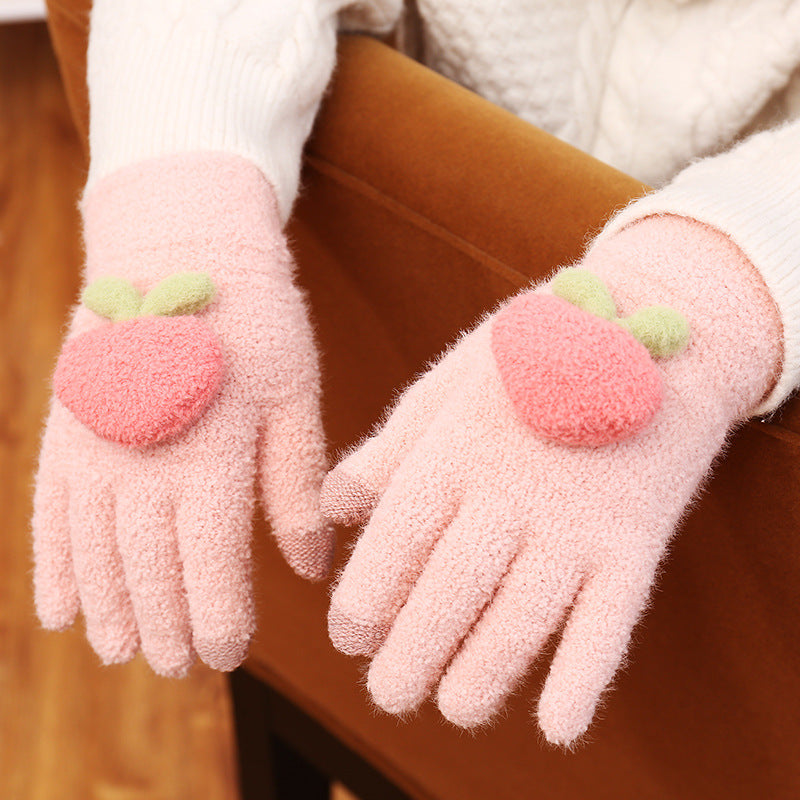 Cute Peach Finger Touch Screen Gloves