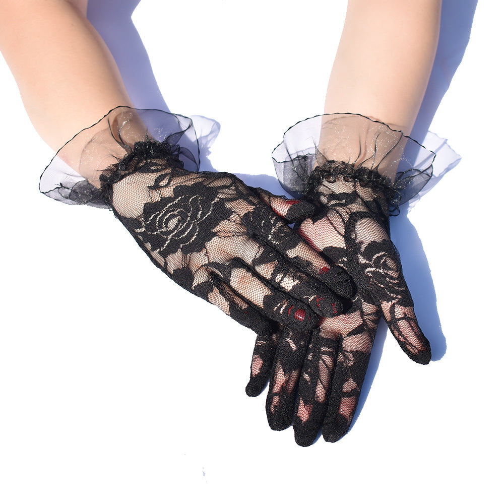 Short Rose Lace Transparent Gloves