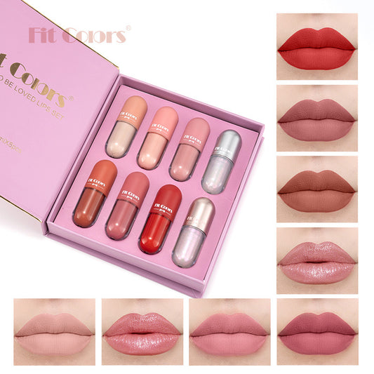 New Fashion 8-Color Book-Style Matte Velvet Lip Gloss Set-Homeunderwear