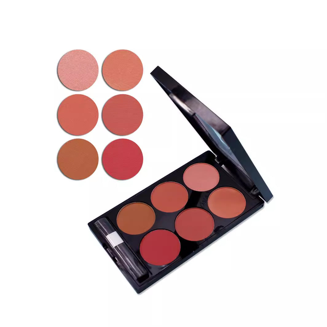 6-Color Cheek & Contour Palette - Fine Texture, Glow & Matte