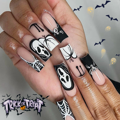 24-Piece Halloween White Spider Skull Nails