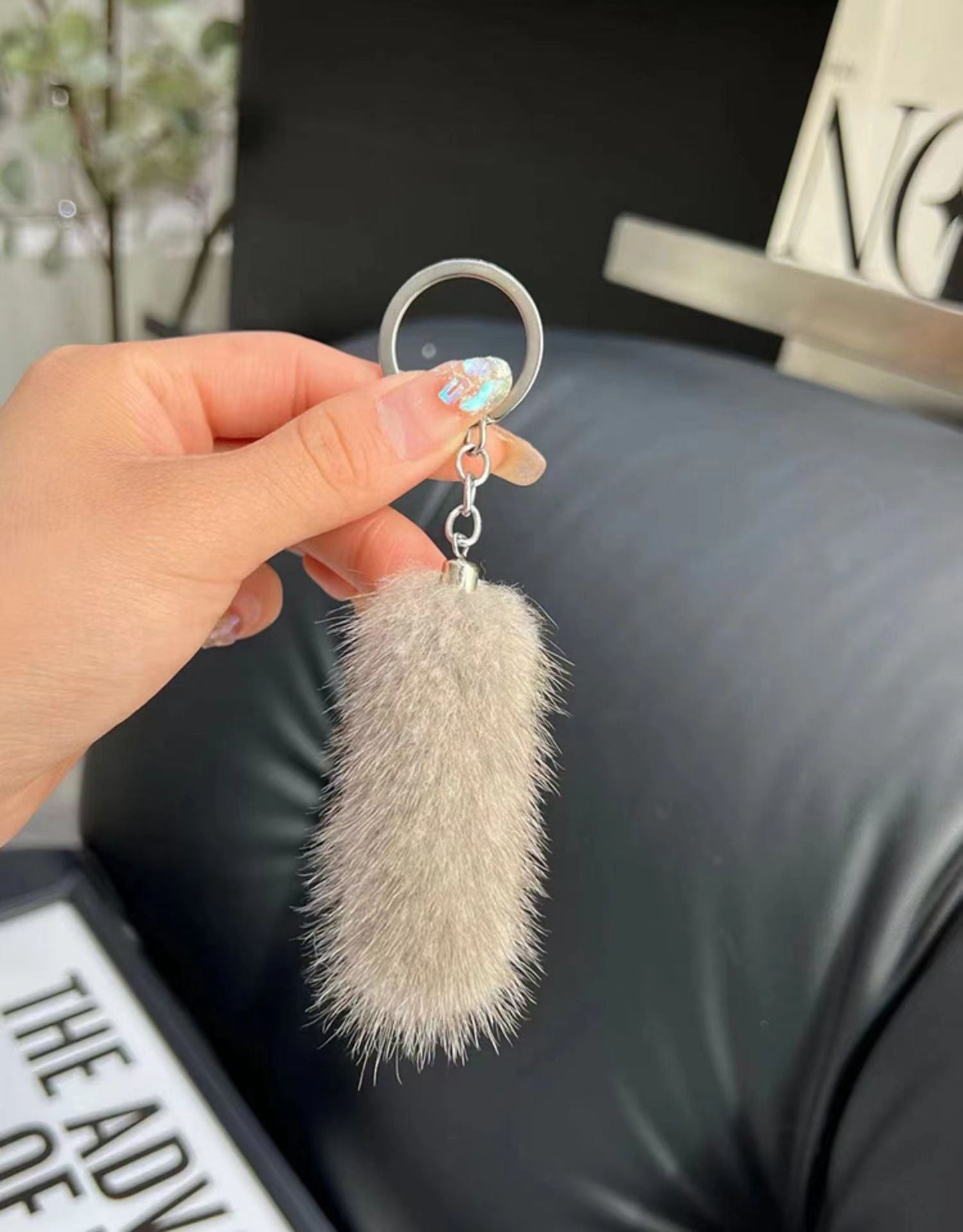 Cute Mini Real Mink Fur Tail Keychain Car Accessory