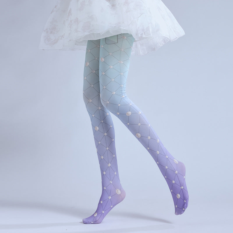 Purple Gradual Change Lolita Stockings Mesh Pantyhose
