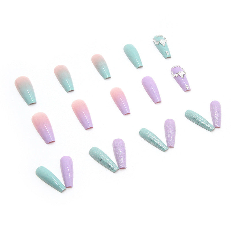 Dual-Tone Swarovski Crystal Droplet Nail Tips Finished Milk Green Taro Purple-homeunderwear