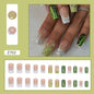 Square Aurora Green Nail Stickers with Diamond and Butterfly