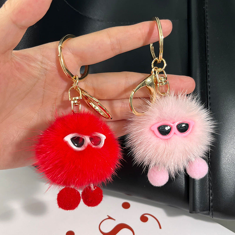 Cute Mink Fur Coal Ball Keychain - Trendy Toy Charm