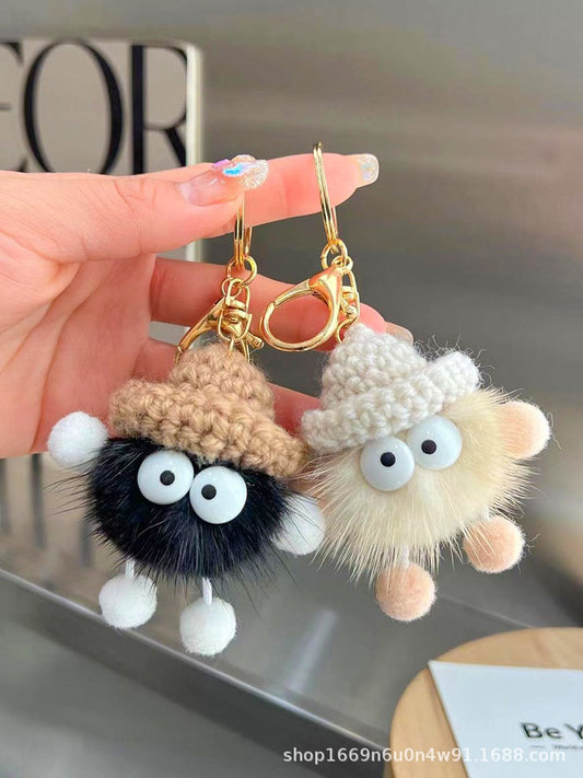 Cute Coal Ball Faux Fur Charm - Keychain & Bag Accessory