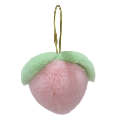 New Fuzzy Peach Charm - Real Rabbit Fur Keychain