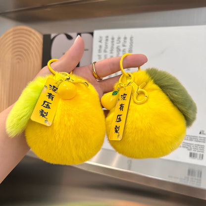 Fuzzy Pear Keychain - Cute Faux Fur Accessory