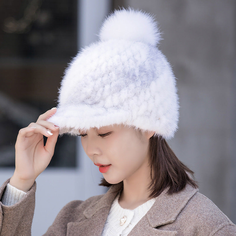 Winter Mink Fur Cap - Stylish & Warm for Moms