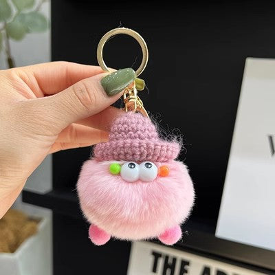 Cute Real Rabbit Fur Coal Ball Keychain Bag Charm