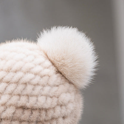 Winter Mink Fur Cap - Stylish & Warm for Moms