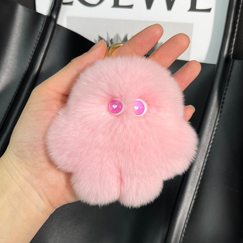 Cute Real Rabbit Fur Monster Keychain - Phone & Bag Charm