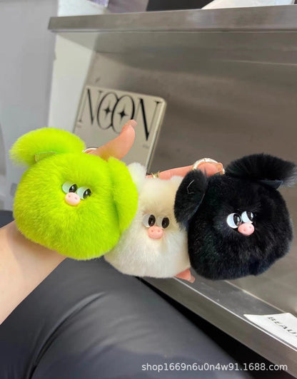 Cute Rabbit Fur Pig Keychain Plush Toy