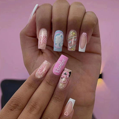 Mid-Length Square Heart Princess Nails, Cute and INS Style