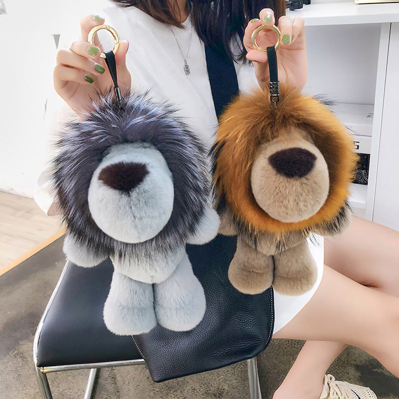 Cute Real Rabbit Fur Lion Keychain - Accessory