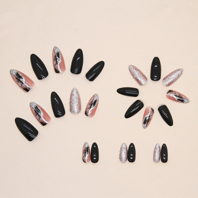 Shimmering Black Galaxy Fall Nails, 24-Piece Ins-Style Set