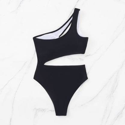 Monochrome Contrast Cut-Out Swimsuit