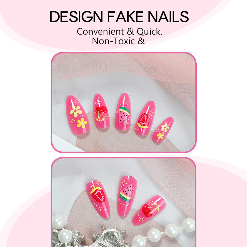 Almond Shape Watermelon Cute Detachable Nails