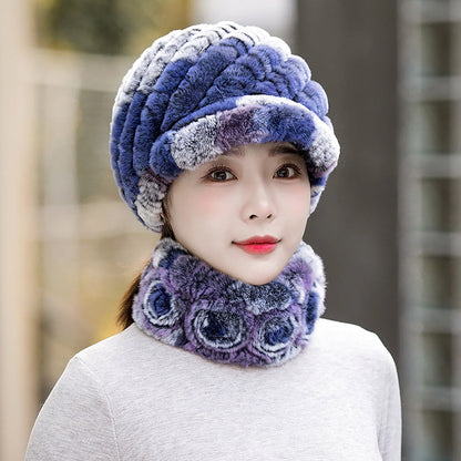 Warm Real Rabbit Fur Cap & Scarf Set - Stylish Winter Wear