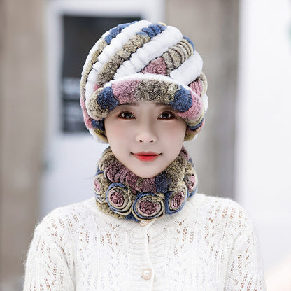 Warm Real Rabbit Fur Cap & Scarf Set - Stylish Winter Wear