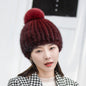 Winter Mink Fur Hat with Fox Pom Pom - Stylish & Warm