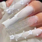 Long Bridal Nail Tips with Pearl and Glitter