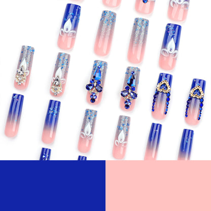 French Waterpipe Square Nail Tips with Sparkling Diamonds