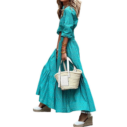 Spring Women's Casual Crinkled High-Waist Shirt Collar Dress