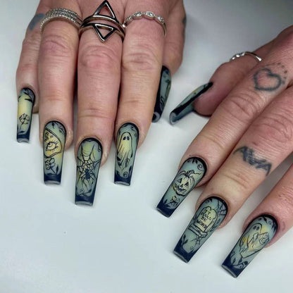 Halloween Ghost Green Matte Comic Tombstone Nail Tips