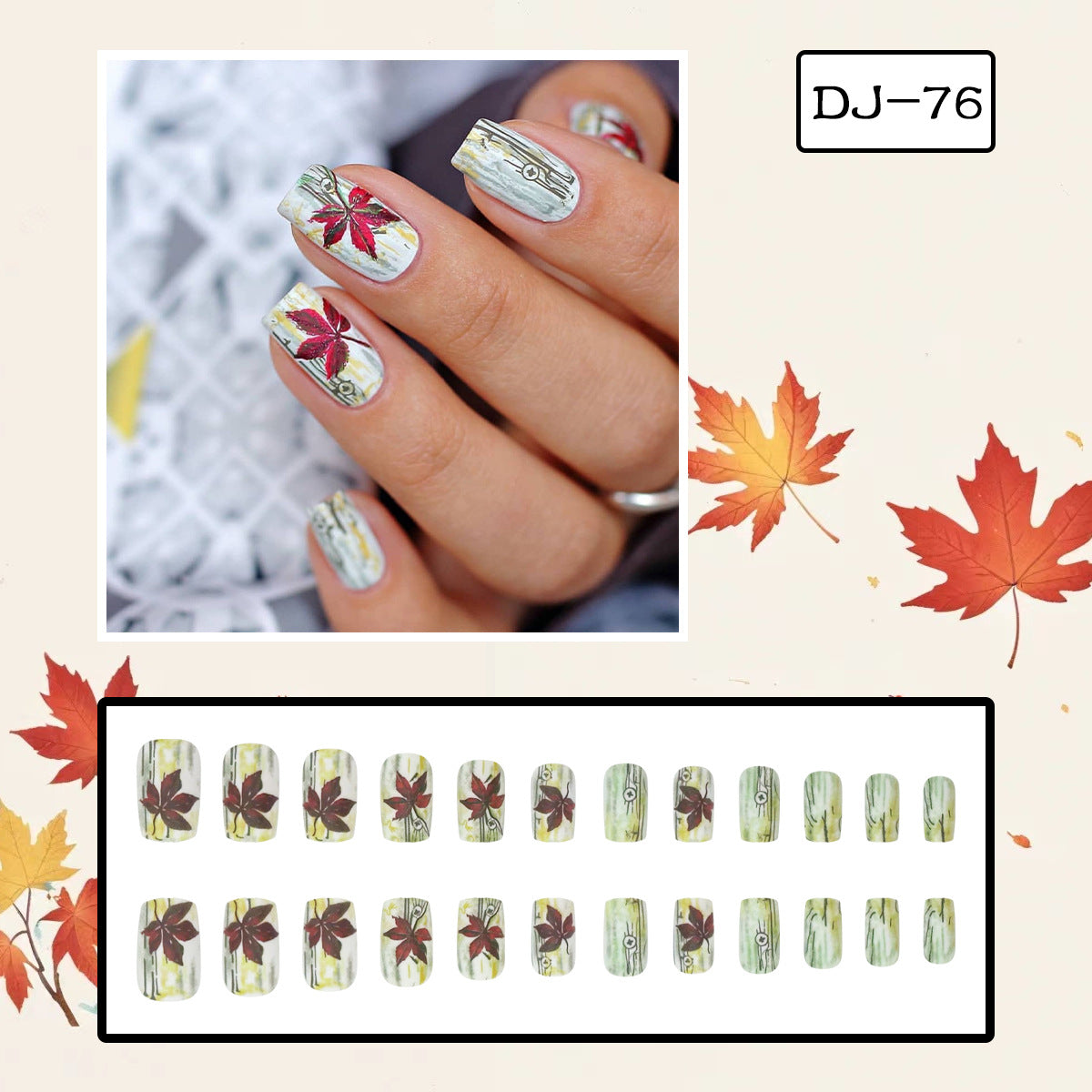 Matte Tree Leaf Design Fall Winter Nail Tips