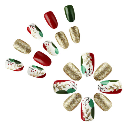 New FashionShiny French Christmas Nails - Red, Green, Leaves, Flowers-homeunderwear