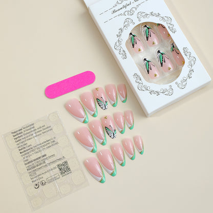 Almond Shape Butterfly Glitter Nail Tips