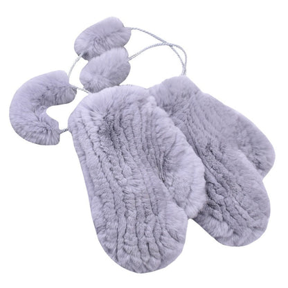 Cute Real Rabbit Fur Mittens - Winter Neck Strap Gloves"