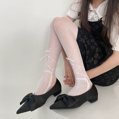 Japanese Y2K Ballet Style Ribbon Bow Lace Mesh Socks Pantyhose
