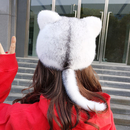 Cute Mink Fur Cat Ear Baseball Cap