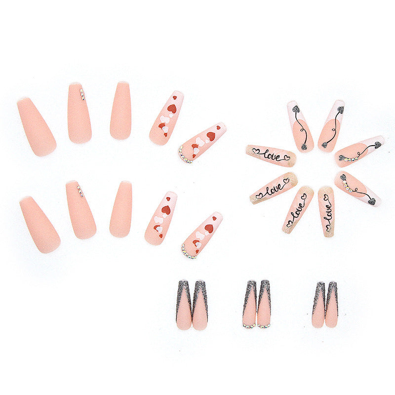 Long Ballet Nail Tips with Embossed Diamonds and Blush