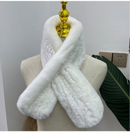 Hand-Knitted Real Rabbit Fur Scarf - Winter Accessory