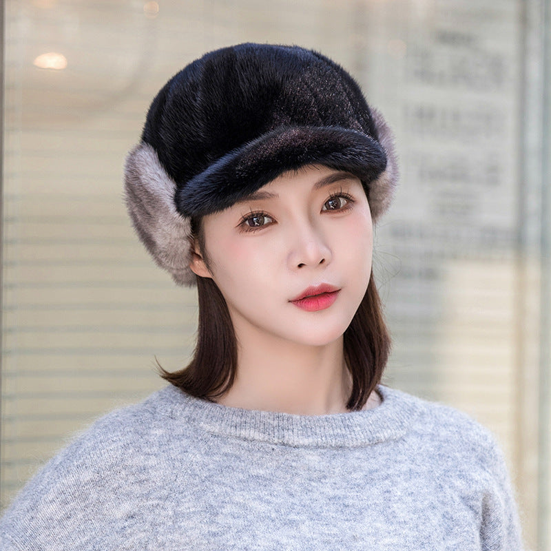 Warm Mink Fur Ear Flap Baseball Cap - Stylish Winter Accessory