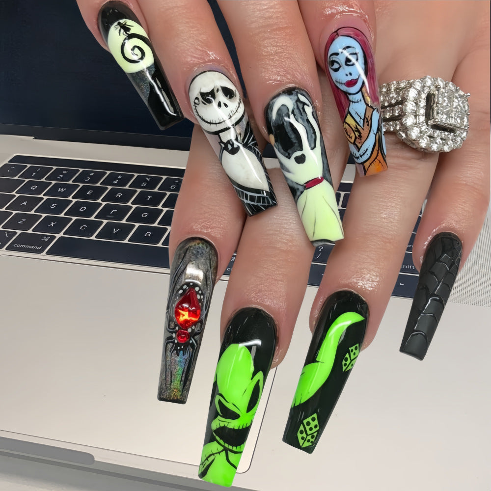 No-Diamond Ins-Style 24-Piece Halloween Spider Bride Press-On Nails