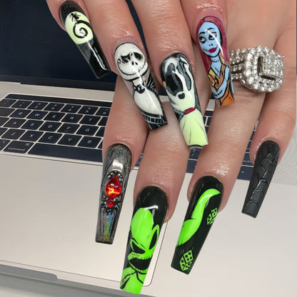 No-Diamond Ins-Style 24-Piece Halloween Spider Bride Press-On Nails