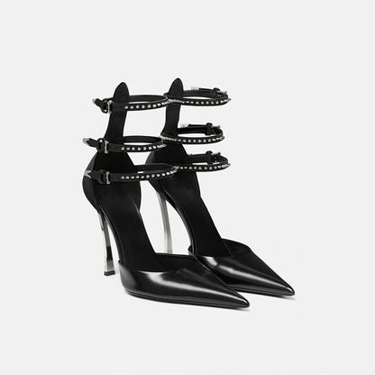 New Metal Patent Leather Low-Cut Belt Buckle Sandals