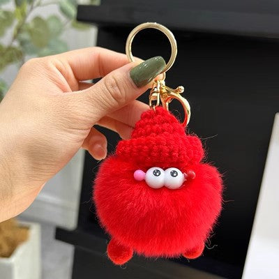 Cute Real Rabbit Fur Coal Ball Keychain Bag Charm