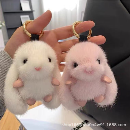 Cute Faux Mink Bunny Keychain Plush Toy Gift