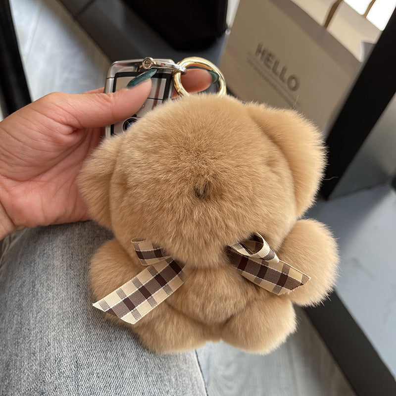 Faux Fur Teddy Bear Bag Charm Keychain for Car Keys Accessory